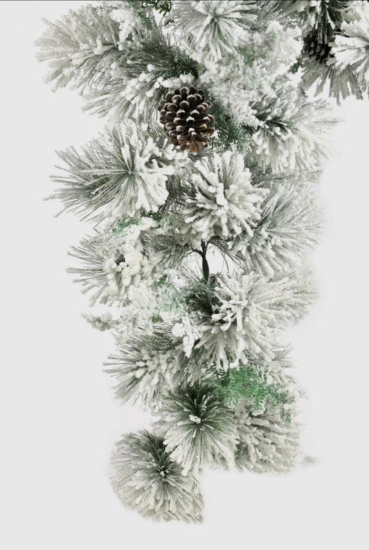 Lush Frosted Flocked Garland with Pinecones