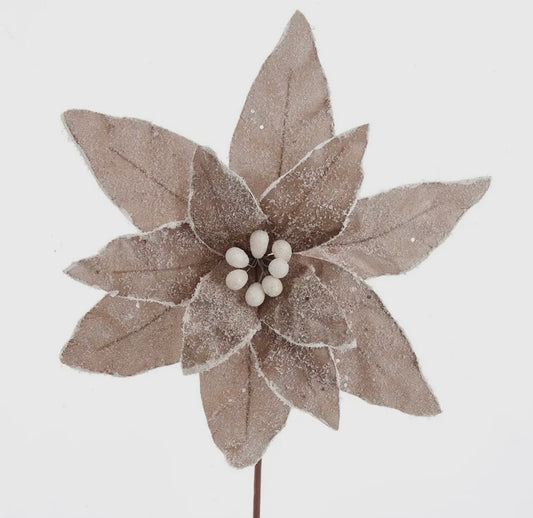 14” Frosted Platinum Artificial Poinsettia Stem