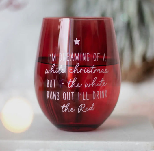 ‘I’m dreaming of a White Christmas’ Stemless Wine Glass