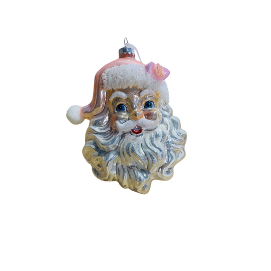 White/Pink Santa Head Glass Hanging Decoration
