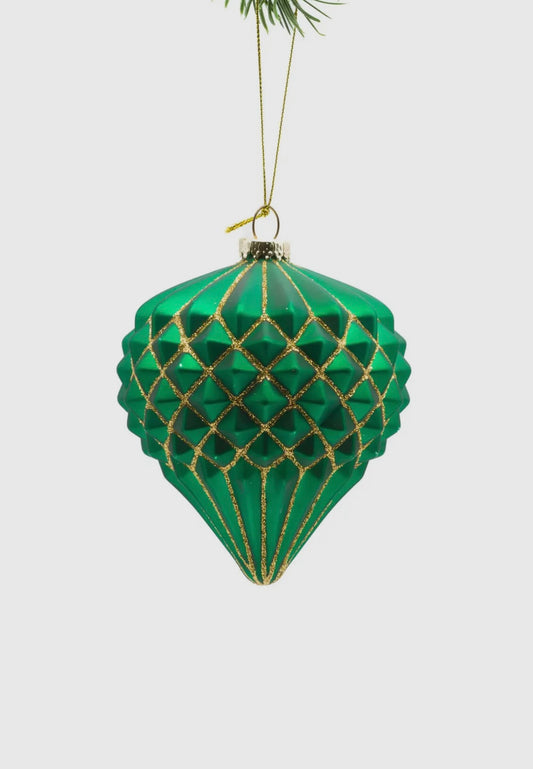 Green with Gold accents Glass Hanging Ornament