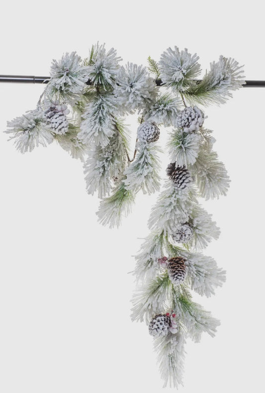 Flocked Garland w/frosted pinecones & berries