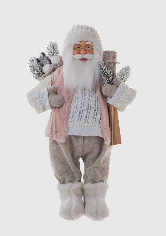 Large Standing Wintery Pink Santa