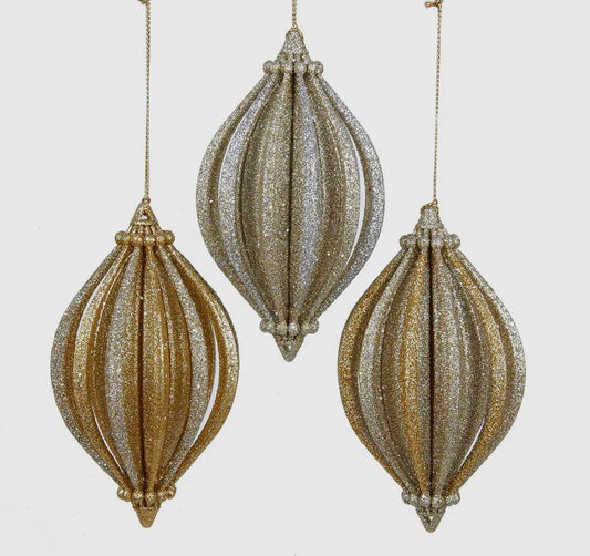 Acrylic Gold/Silver/Champagne Glitter Oval Drop Ornament Set