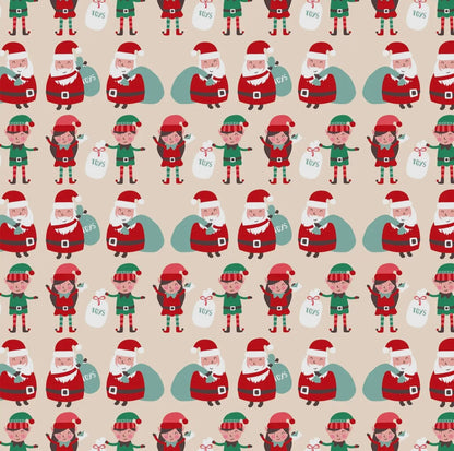 Santa and Elves with Reversible Snowflake Pattern Premium Gift Wrap Roll