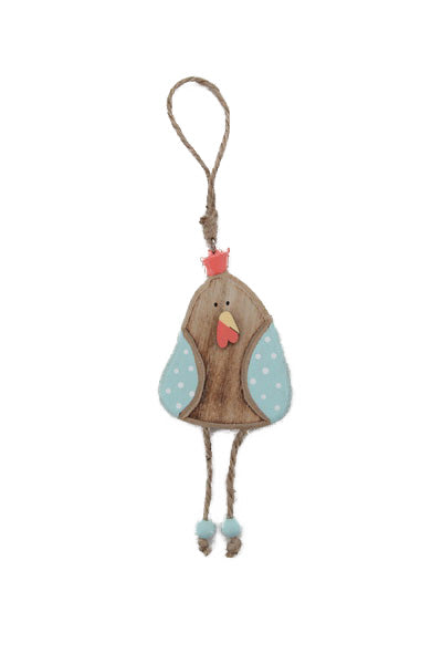 Blue Spotted Wooden Hanging Chicken Decoration