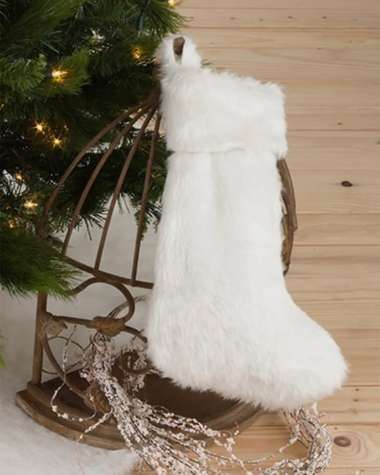 Large White Faux Fur Christmas Stocking