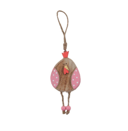 Pink Spotted Wooden Hanging Chicken