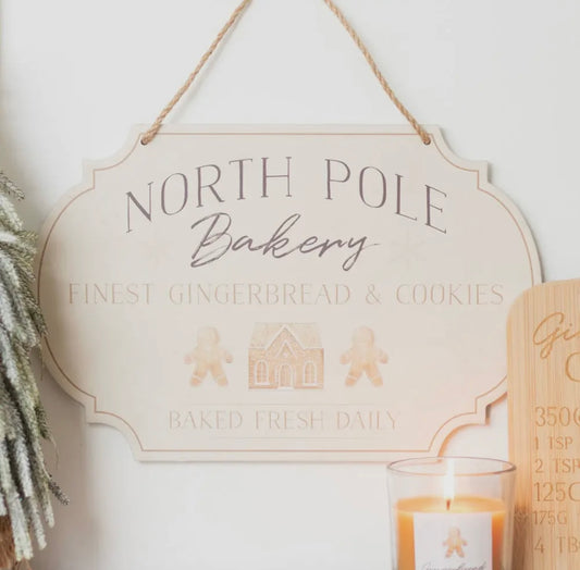 North Pole Gingerbread Bakery Wooden Hanging Sign