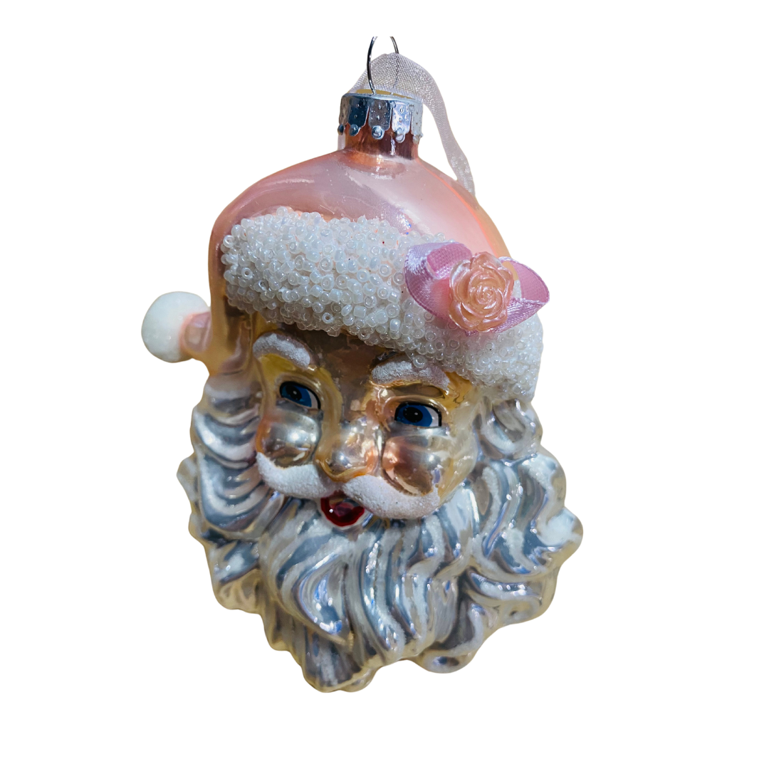 White/Pink Santa Head Glass Hanging Decoration