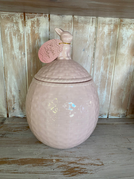 Ceramic Bunny Cookie Jar - Light Pink