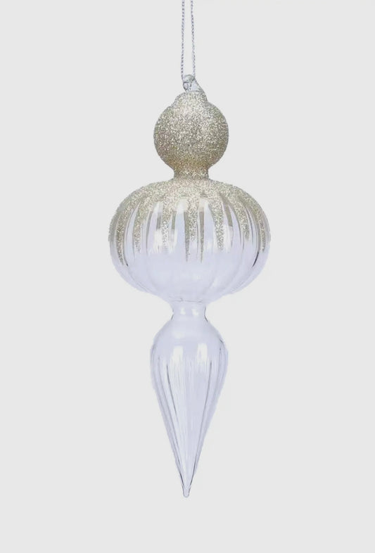 Champagne Gold/Clear Glass Finial Hanging Ornament