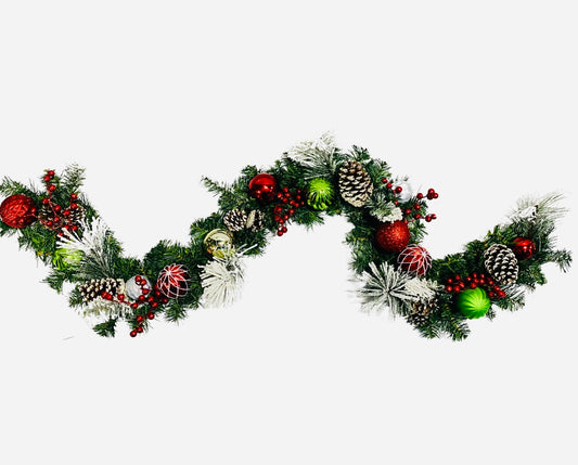 Flocked Red and Green Christmas Classic Garland