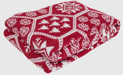 Knitted Red n White Christmas Throw Blanket
