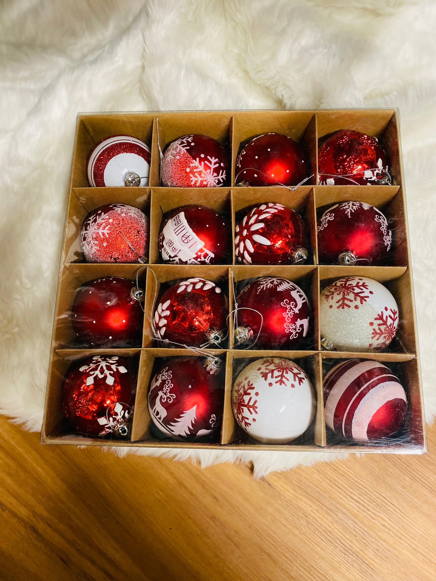 Festive Red and White Bauble Ornament Set