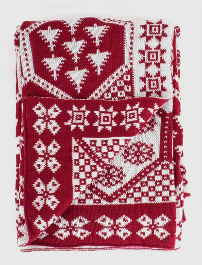 Knitted Red n White Christmas Throw Blanket
