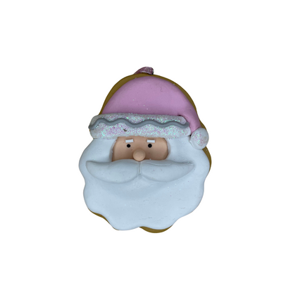 Pink and White Santahead/Nutcracker/Tree/Santa Cookie Ornament Set of 4