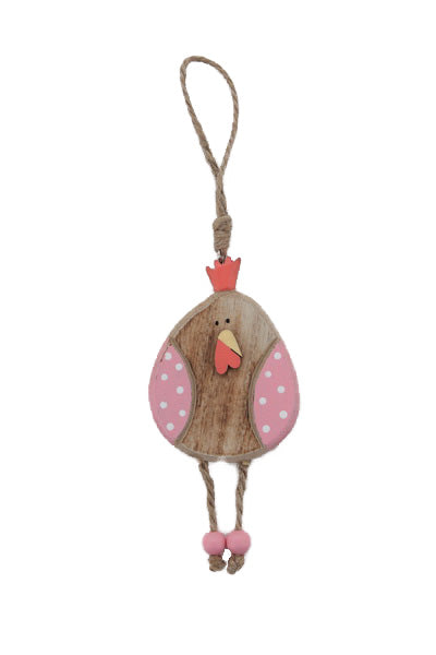 Pink Spotted Wooden Hanging Chicken