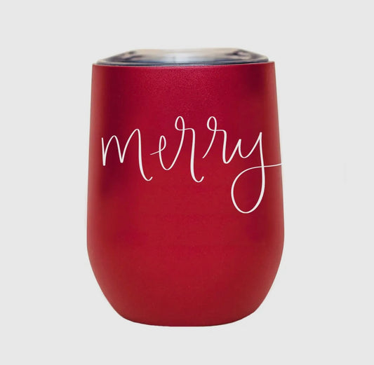 ‘Merry’ Stainless Steel Wine Tumbler with Lid