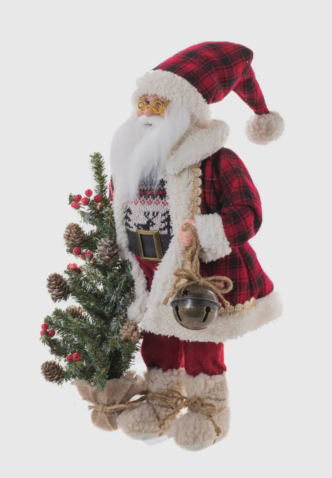 Cozy Plaid Santa w/Tree and Bell