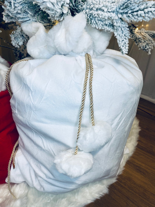 Plush Velvet Faux Fur Santa Sack - White