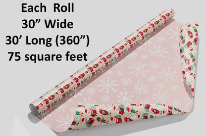 Santa and Elves with Reversible Snowflake Pattern Premium Gift Wrap Roll
