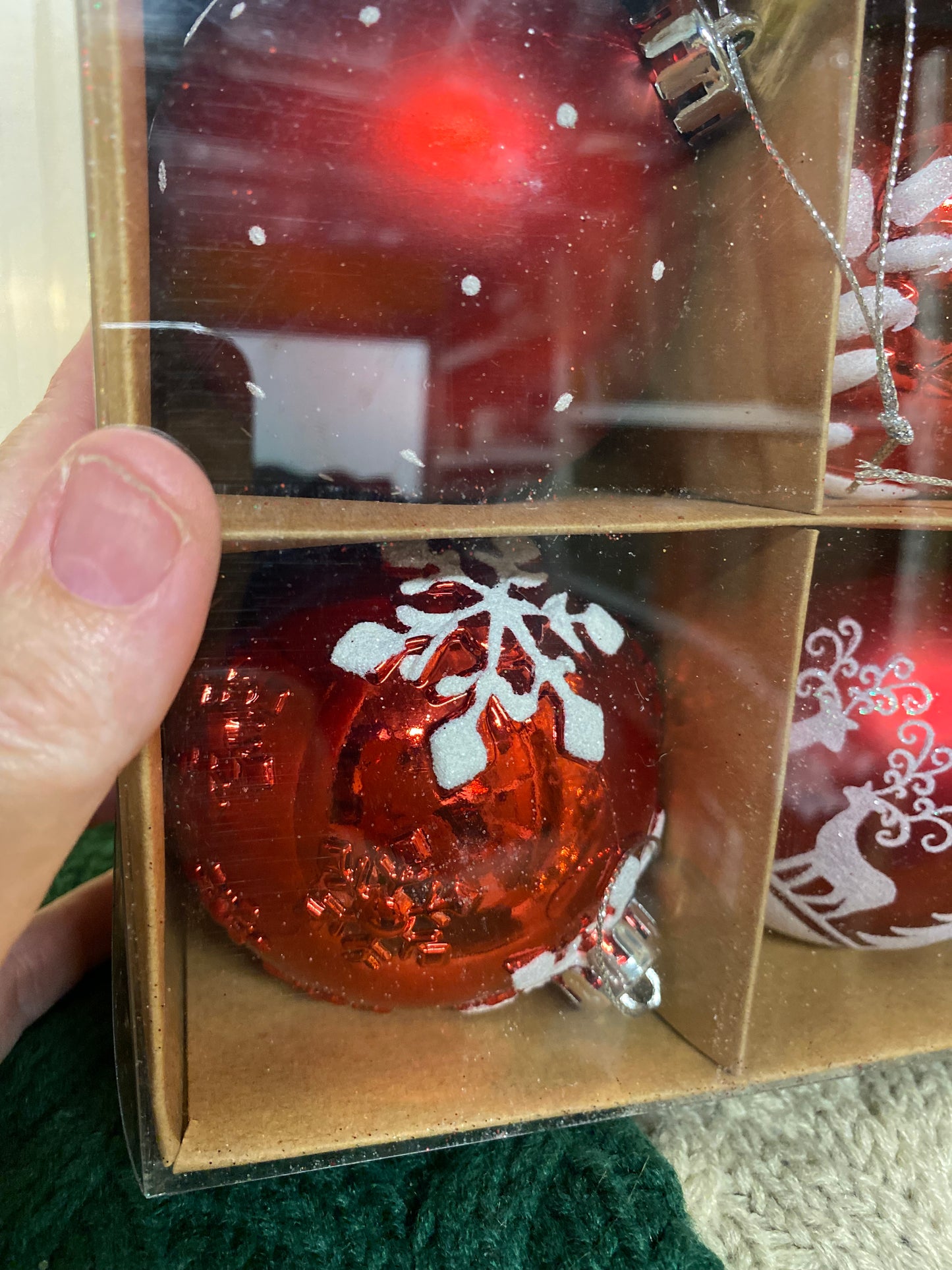 Festive Red and White Bauble Ornament Set
