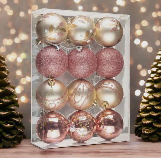 Glamorous Pink and Rose Gold Bauble Ornament Set