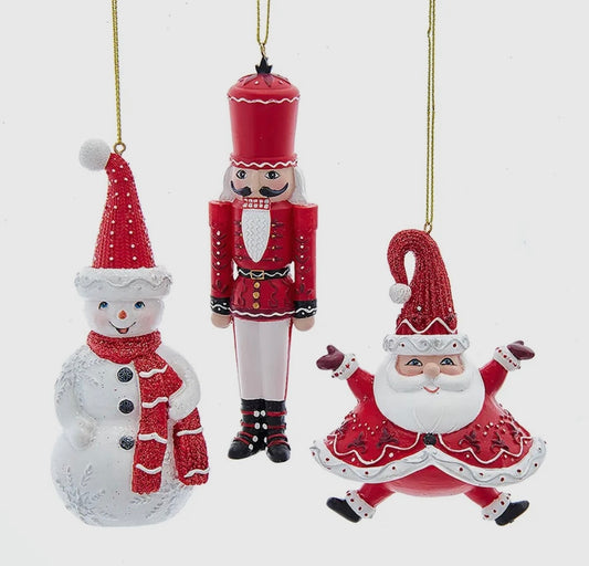 Red and White Themed Snowman/Nutcracker and Santa Ornament Set