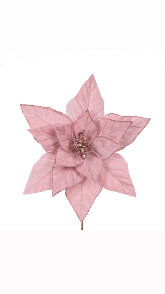 Luscious Pink Velour Poinsettia Stem