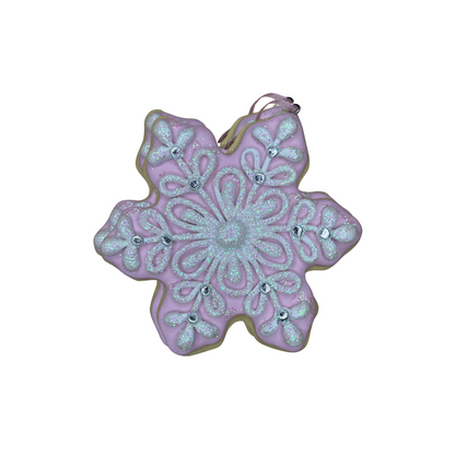 Pink and White Glitter Snowflake Cookie Ornament Set