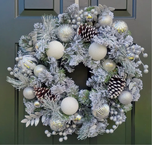 Flocked White and Silver Christmas Wreath