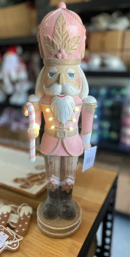 LED Pink and Gold Large Nutcracker with Candy Cane