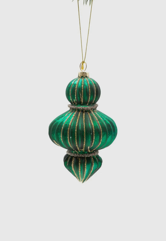 Elegant Green Glass Hanging Ornament with Gold Accents