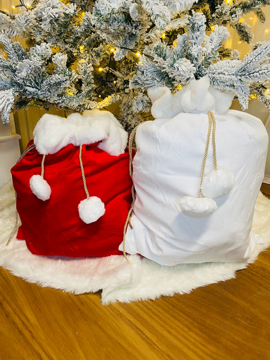Plush Velvet and Faux Fur Santa Sacks Red or White