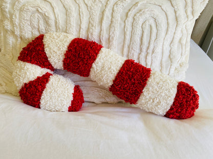 Christmas Sherpa Candy Cane Pillow Red