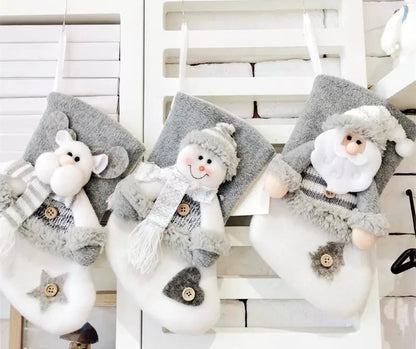 Grey and White Felt Plush Stockings