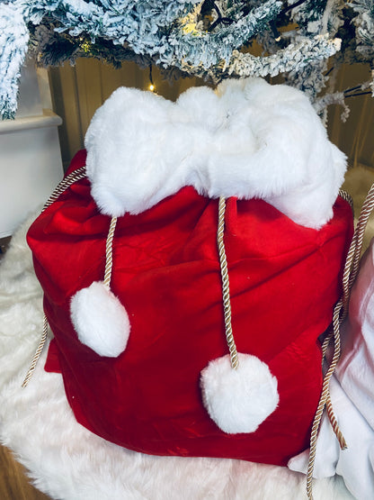 Plush Velvet and Faux Fur Santa Sacks Red or White