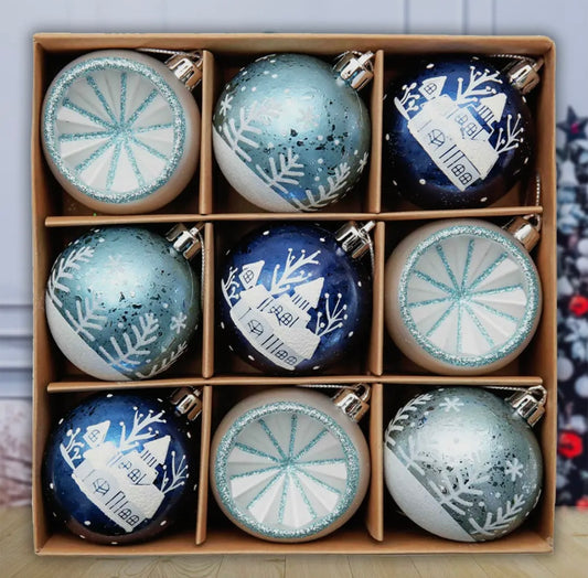 Elegant Blue Winter Theme Bauble Ornament Set