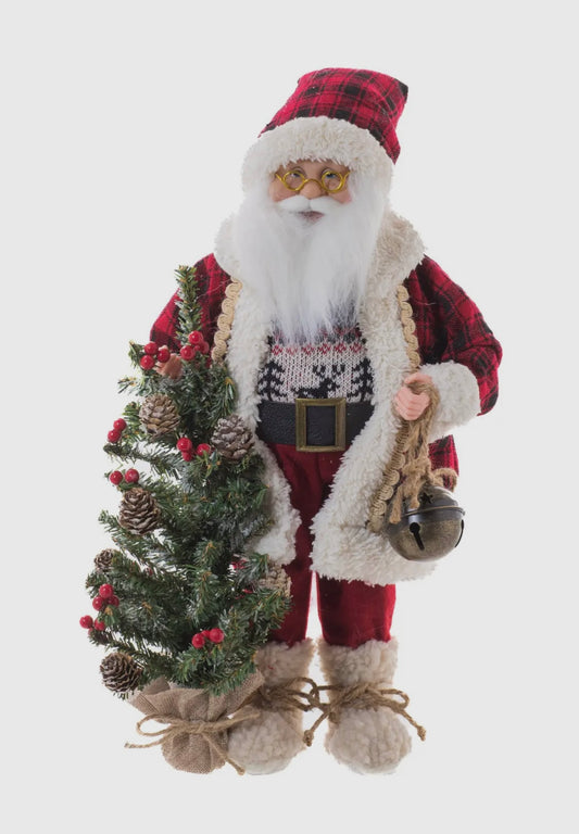 Cozy Plaid Santa w/Tree and Bell