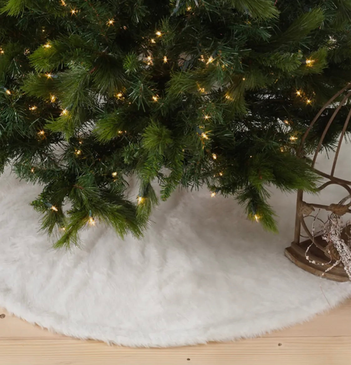 Large White Faux Fur Christmas Tree Skirt