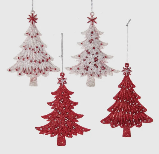 Red and White Glittered Tree Ornament Set