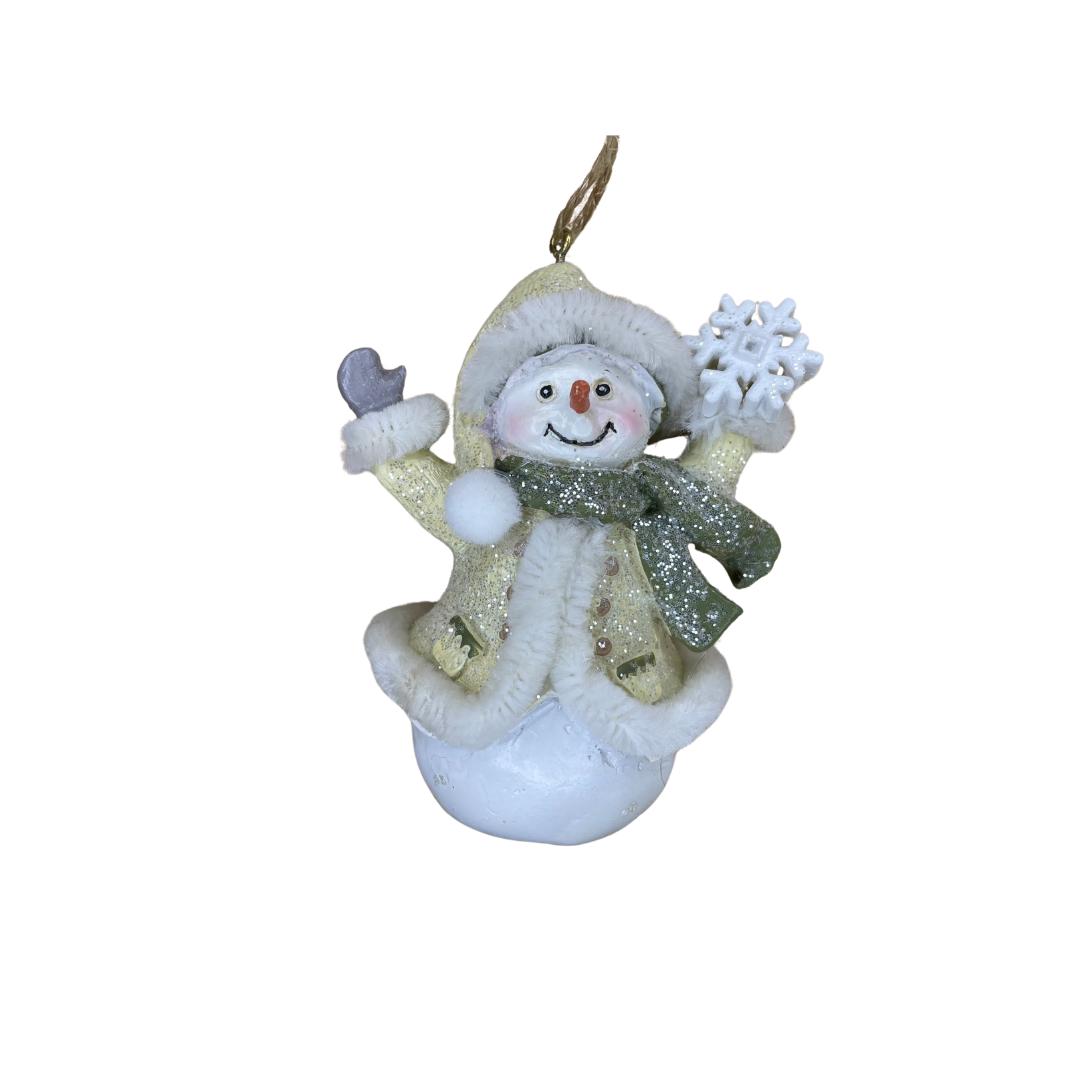 Ivory and Sage Resin Snowman Hanging Ornament Set