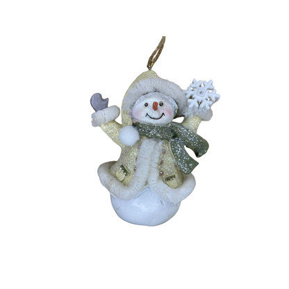 Ivory and Sage Resin Snowman Hanging Ornament Set