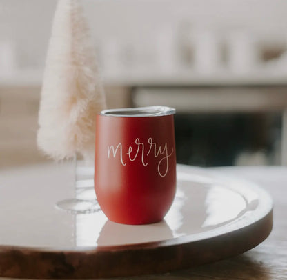 ‘Merry’ Stainless Steel Wine Tumbler with Lid