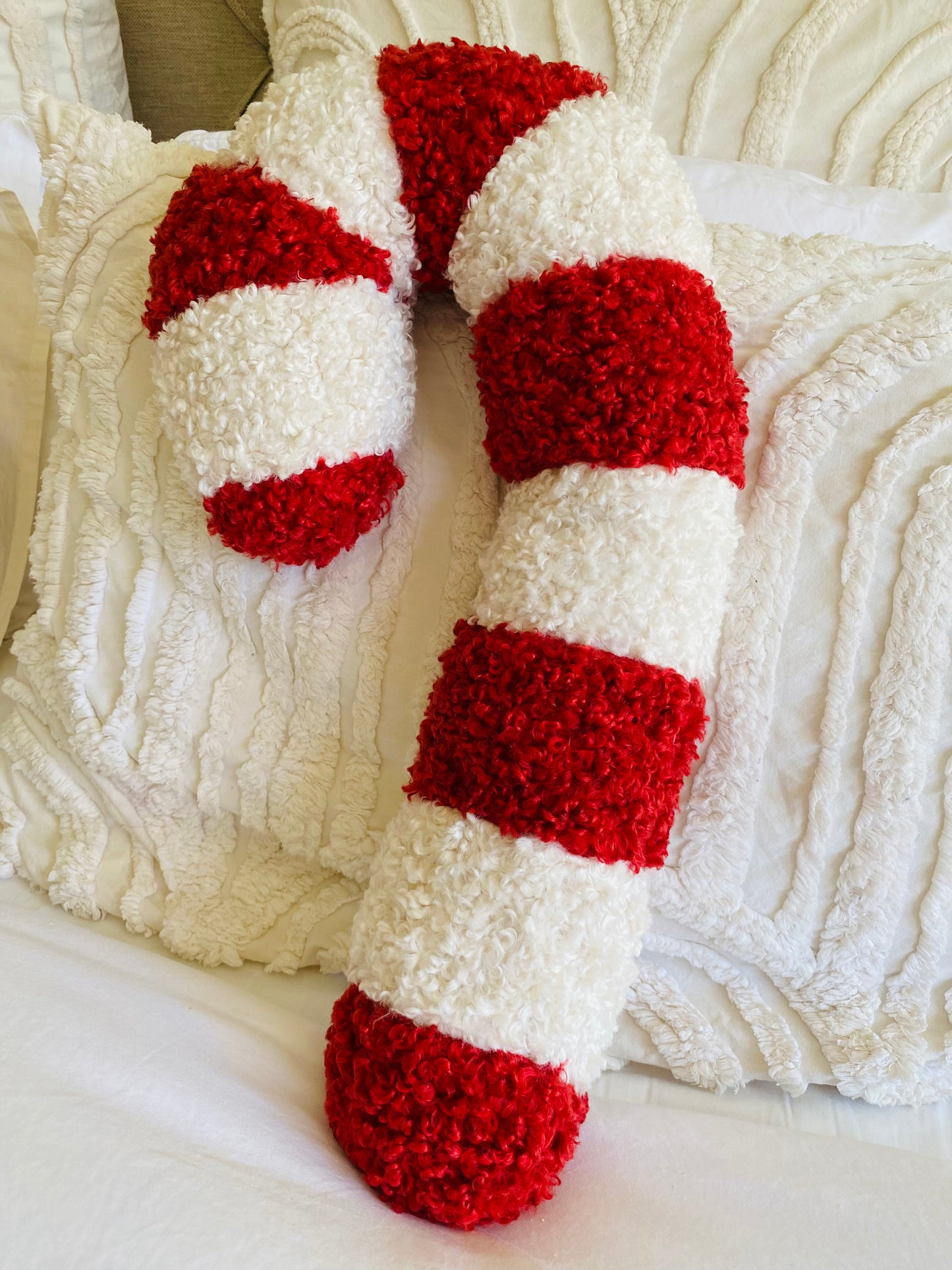 Christmas Sherpa Candy Cane Pillow Red