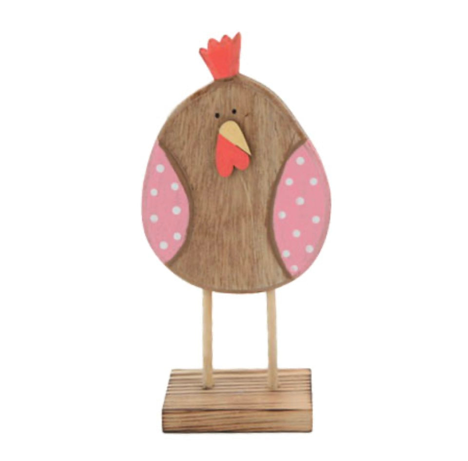 Large Standing Wooden Pink Polka Dot Chick