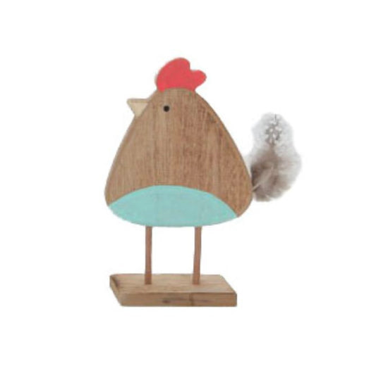 Small Wooden Easter Chicken Blue