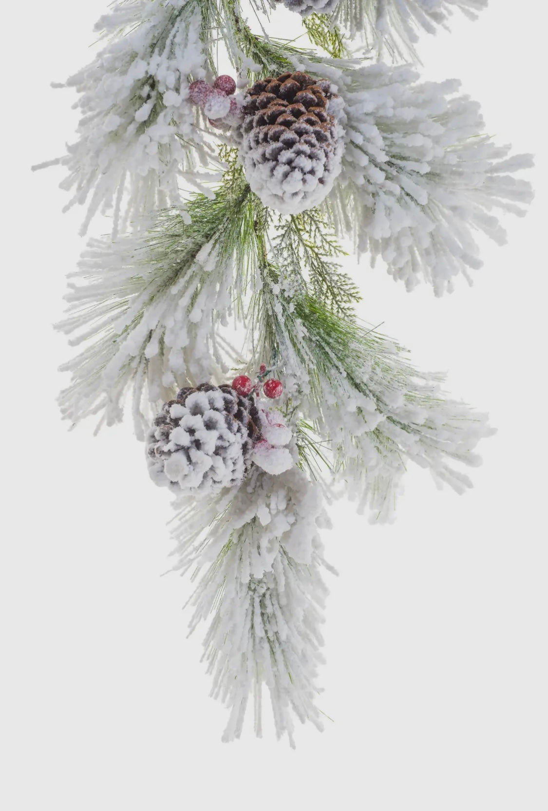Flocked Garland w/frosted pinecones & berries