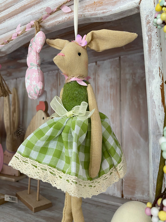 Goldie Hanging Rabbit - Green Gingham